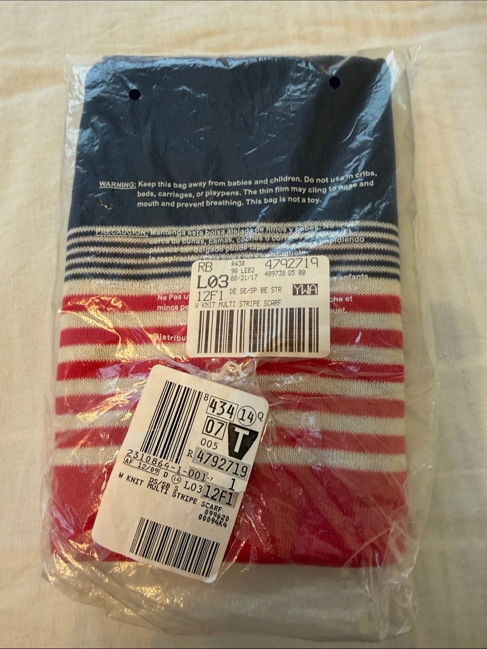Lands' End Striped Knit Scarf - Red, Navy, White, Yellow
